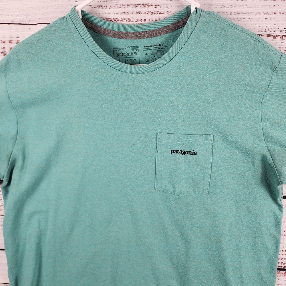 Patagonia Responsibili-Tee Line Logo Ridge Pocket L Regular Fit Green 38511